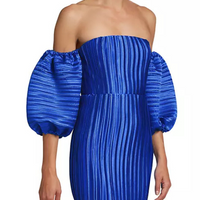 Sirene Pleated Off-The-Shoulder Minidress Blue
