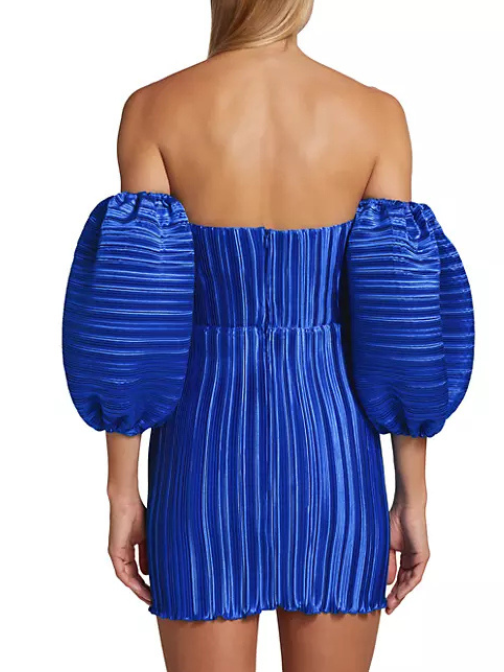 Sirene Pleated Off-The-Shoulder Minidress Blue