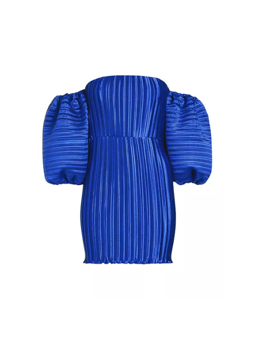 Sirene Pleated Off-The-Shoulder Minidress Blue