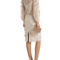 Jessa floral-appliquéd embroidered mesh dress Cream