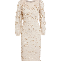 Jessa floral-appliquéd embroidered mesh dress Cream