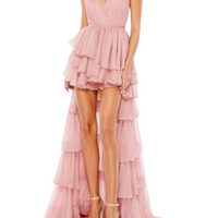 Plunge Ruffle High Low Gown