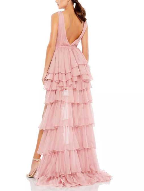 Plunge Ruffle High Low Gown