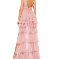 Plunge Ruffle High Low Gown