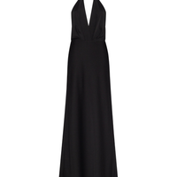 Classical Black Halterneck Satin Maxi Dress