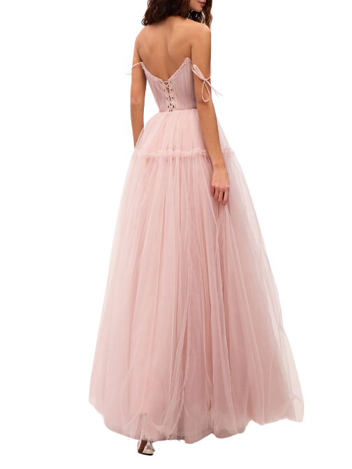Misty Rose Tie-Straps Tulle Prom Dress
