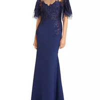 Verona Semi-Sheer Floral-Embroidered Gown