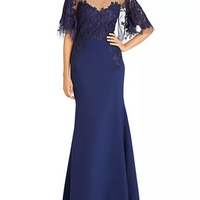 Verona Semi-Sheer Floral-Embroidered Gown
