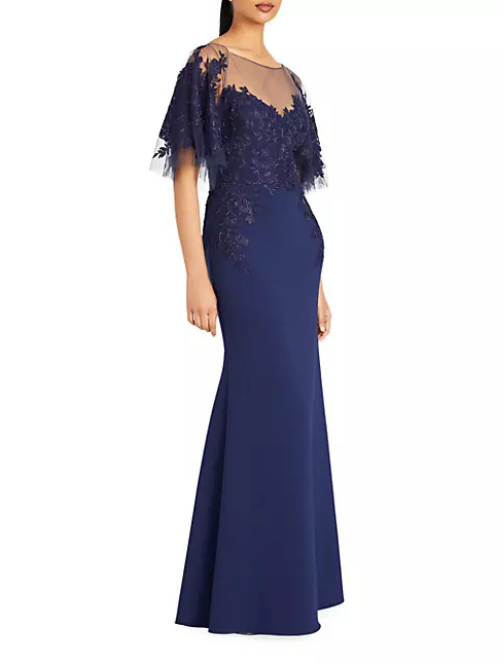 Verona Semi-Sheer Floral-Embroidered Gown