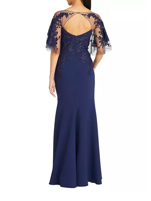 Verona Semi-Sheer Floral-Embroidered Gown