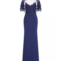 Verona Semi-Sheer Floral-Embroidered Gown