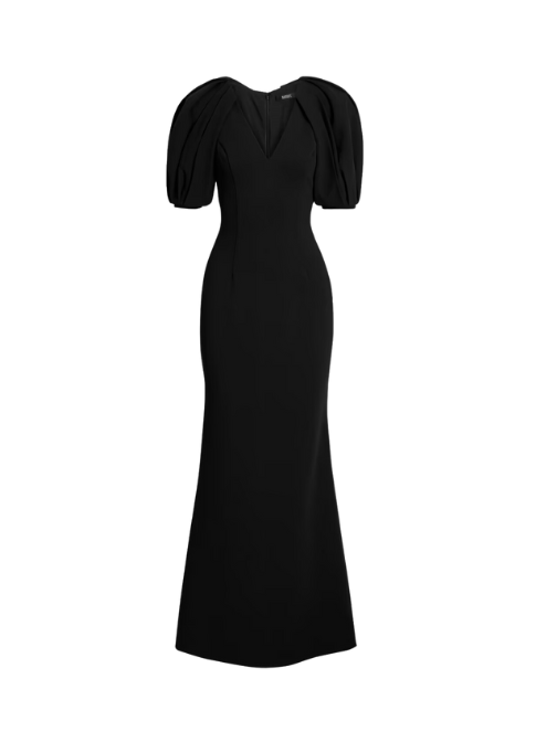 Gathered Crepe Gown Black