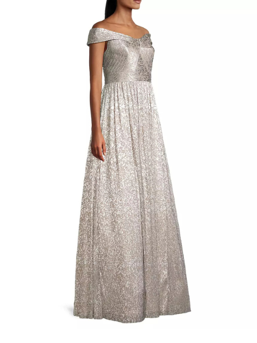 Metallic Off-The-Shoulder Gown Silver