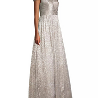 Metallic Off-The-Shoulder Gown Silver