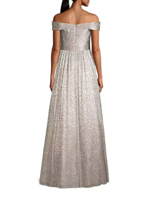 Metallic Off-The-Shoulder Gown Silver