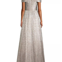 Metallic Off-The-Shoulder Gown Silver