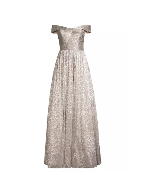 Metallic Off-The-Shoulder Gown Silver