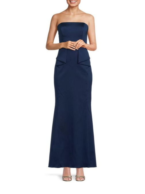 Mikado Bandeau Fit & Flare Maxi Dress Blue
