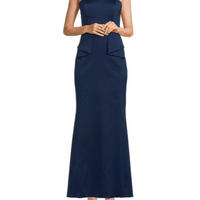 Mikado Bandeau Fit & Flare Maxi Dress Blue