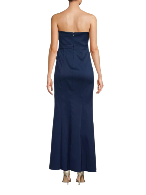 Mikado Bandeau Fit & Flare Maxi Dress Blue