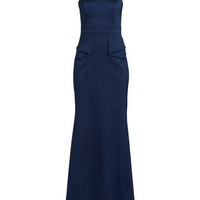 Mikado Bandeau Fit & Flare Maxi Dress Blue