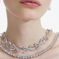 Crystal Bows Diamante Necklace Silver