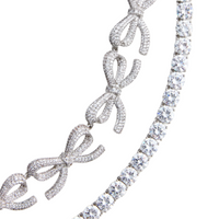 Crystal Bows Diamante Necklace Silver