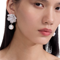 Crystal Flower Pearl Earrings