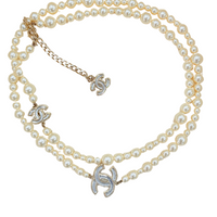 Pearl with CC Logo Long Necklace Lightgold