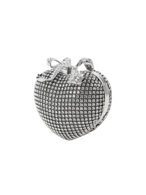 Silver Crystal Heart Clutch Silver