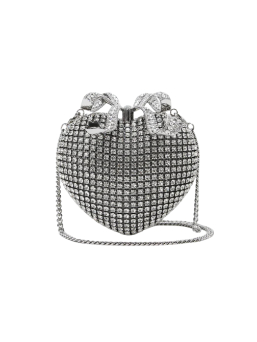 Silver Crystal Heart Clutch Silver