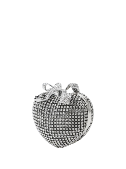 Silver Crystal Heart Clutch Silver