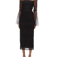 Black Dot Mesh Midi Dress Black by Self Portrait - Rental Hong Kong