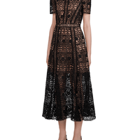 Black Guipure Lace Midi Dress by Self Portrait - Rental Hong Kong