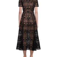 Black Guipure Lace Midi Dress by Self Portrait - Rental Hong Kong