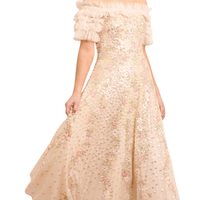 Confetti Ruffle Off - Shoulder Gown Champagne by Needle & Thread - Rental Hong Kong