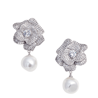 Crystal Flower Pearl Earrings by Self Portrait - Rental Hong Kong
