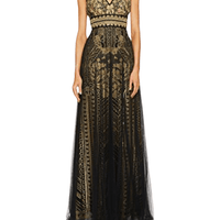 Embroidered Sleeveless Column Gown Gold by Marchesa Notte - Rental Hong Kong