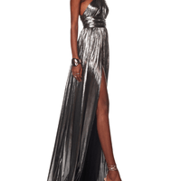 Goddess One Shoulder Silver Gown Silver by Bronx and Banco - Rental Hong Kong