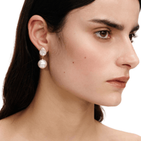 Gold Crystal Pearl Drop Earrings by Self Portrait - Rental Hong Kong