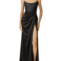 Julia Satin Corset Strapless Gown Black by Sau Lee - Rental Hong Kong