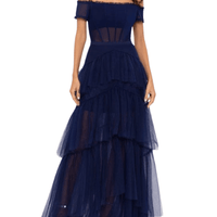 Off Shoulder Tiered Ball Gown by Betsy and Adam - Rental Hong Kong