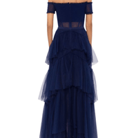 Off Shoulder Tiered Ball Gown by Betsy and Adam - Rental Hong Kong
