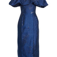 Off the shoulder metallic midi dress Blue by ML MONIQUE LHUILLIER - Rental Hong Kong