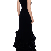 Ruffle Tier Velvet Dress Black by Betsy and Adam - Rental Hong Kong