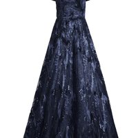 Sequin - Embroidered Off - The - Shoulder Gown Blue by Basix - Rental Hong Kong