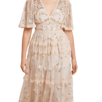 Shimmer Primrose Midi Dress Champagne by Needle & Thread - Rental Hong Kong