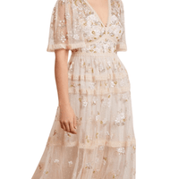 Shimmer Primrose Midi Dress Champagne by Needle & Thread - Rental Hong Kong