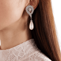 Silver Crystal Faux - Pearl Clip Earrings by Alessandra Rich - Rental Hong Kong