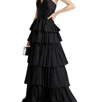 Strapless Tiered Studded Silk - Organza Gown by Rasario - Rental Hong Kong